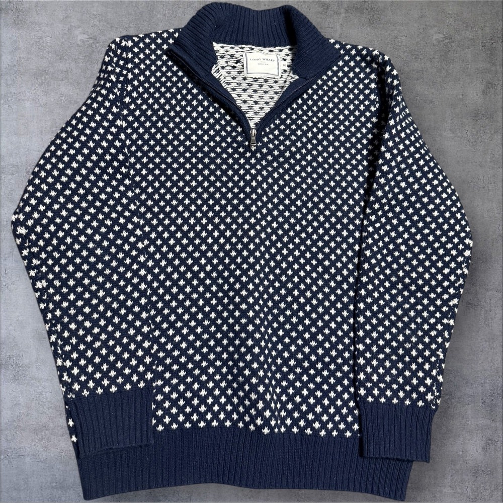 Long Wharf Men's Sweater 1/4 Zip Small Birdseye Old Money Luxury‎ Preppy Wool